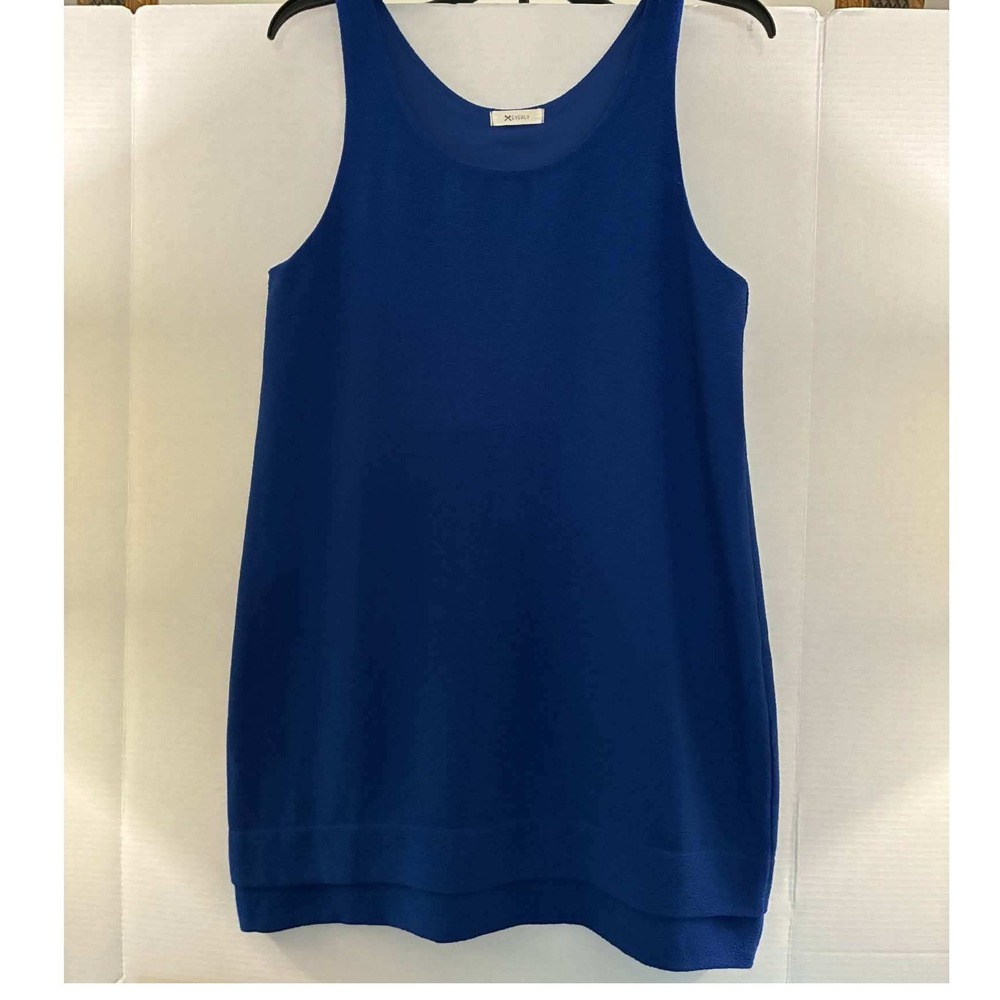 Everly Shift Dress Womens S Royal Blue Textured Tiered Hem Mini Cocktail Party